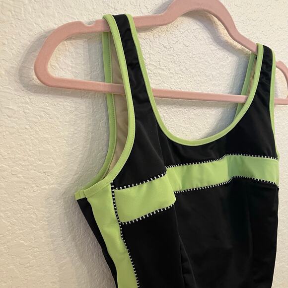 Miraclesuit One-Piece Swimsuit 10DD Black Green Stripe Full Coverage Sporty - Picture 4 of 12